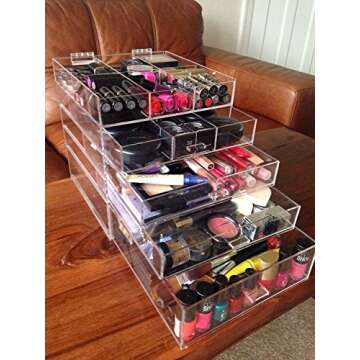 Yieach Large 5 Drawers and 11 Grids Acrylic Makeup Organizer 10"x10"x11",Pack of 1