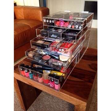 Yieach Large 5 Drawers and 11 Grids Acrylic Makeup Organizer 10"x10"x11",Pack of 1