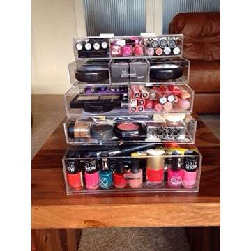 Yieach Large 5 Drawers and 11 Grids Acrylic Makeup Organizer 10"x10"x11",Pack of 1