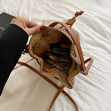 Eco-Friendly Straw Bucket Bag for Women Summer Beach Handbag