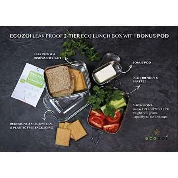 Ecozoi Leak Proof Stainless Steel Lunch Box - 3-in-1 Bento Box