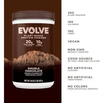 Evolve Plant Based Protein Powder, Double Chocolate, 20g Vegan Protein, Dairy Free, No Artificial Fl...