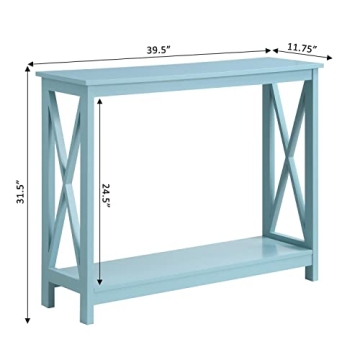 Oxford Console Table with Shelf in Sea Foam Blue