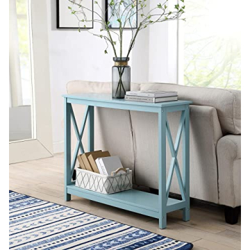 Oxford Console Table with Shelf in Sea Foam Blue