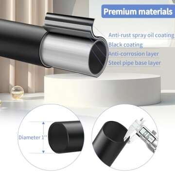 ZYRW Black Curtain Rods, Room Darkening Curtain Rods for Windows 48 to 90 Inches(4-7.5Ft), Wrap Around Curtain Rods, Heavy Duty Blackout Drapery Rod,Modern Decorative Window Treatment Rod, Matte Black