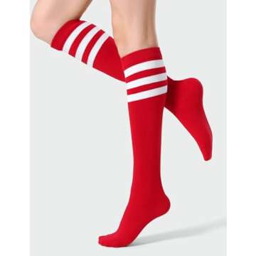 Joulli Women's Knee High Athletic Socks Stripe Tube Outdoor Sport Socks 3 Pairs, Black Mix