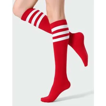 Joulli Women's Knee High Athletic Socks Stripe Tube Outdoor Sport Socks 3 Pairs, Black Mix