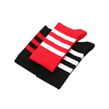 Joulli Women's Knee High Athletic Socks Stripe Tube Outdoor Sport Socks 3 Pairs, Black Mix