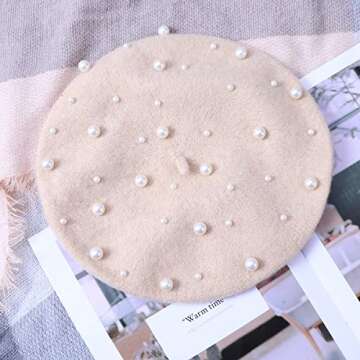 Beret Pearl Autumn Winter Cashmere Beret - Chic & Elegant Beige