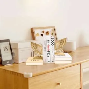 NOVAURB Vintage Brass Decorative Bookends Butterfly Design, Heavy Sturdy Cast Iron Book Ends, Metal Bronze Shelves Stoppers Holder Decor, 1Pair/2Piece