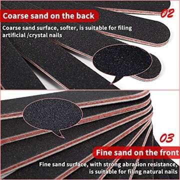 Nail File Emery Board Nail care Double Sided 100 180 Grit Gel Acrylic Dip Black Nail Buffering Files Professional Manicure Pedicure Tools 10Pcs/Pack Nail Files Set for Home and Salon Use