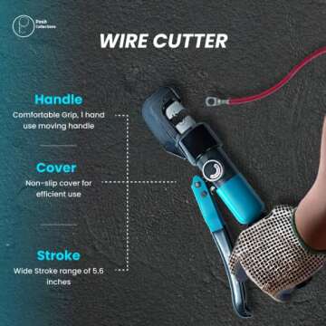 Posh Collection Hydraulic Crimping Tool Set 8T - Complete Cable Crimper Kit with 9 Dies 2/0 AWG to 12 AWG, Cable Cutter, and Gloves for Efficient Electrical Wire Swaging and Terminal Connections