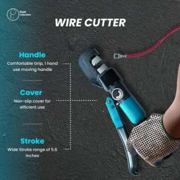 Posh Collection Hydraulic Crimping Tool Set 8T - Complete Cable Crimper Kit with 9 Dies 2/0 AWG to 12 AWG, Cable Cutter, and Gloves for Efficient Electrical Wire Swaging and Terminal Connections