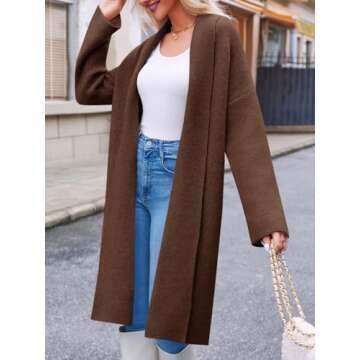 Saodimallsu Womens Long Cardigan Sweaters Chunky Open Front Oversized Slouchy Knit Fall Trendy Coatigan Jackets Brown