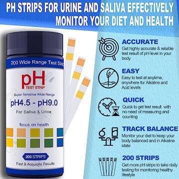 PH Test Strips for Urine & Saliva - 200ct Urine PH Test Strips for Humans, Fast & Accurately Track &...