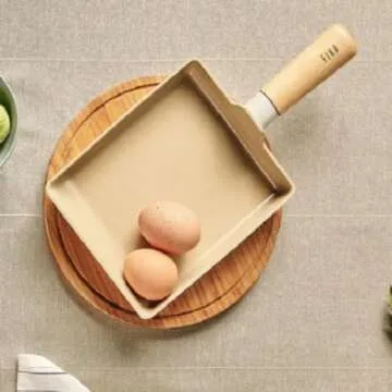FIKA Kitchen Nonstick 6-Inch Rectangle Tamagoyaki Egg Roll Pan with Wooden Handle, Japanese Omelette Frying Skillet, Induction Compatible Cookware, Healthy Cooking Tamago Pan, Made in Korea (15cm)