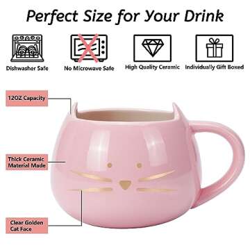 Koolkatkoo Cat Mug Cute Ceramic Coffee Mugs Hidden 3D Animal Inside Mug Novelty Tea Cup Pink Mug for...