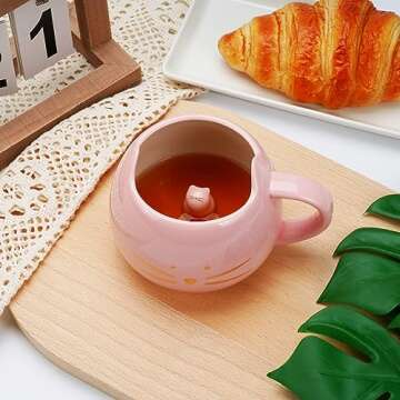 Koolkatkoo Cat Mug Cute Ceramic Coffee Mugs Hidden 3D Animal Inside Mug Novelty Tea Cup Pink Mug for Women Girl Mothers Day Gifts Cat Gifts for Cat Lovers Holiday Christmas Gifts Birthday Gifts 12 oz