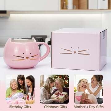 Koolkatkoo Cat Mug Cute Ceramic Coffee Mugs Hidden 3D Animal Inside Mug Novelty Tea Cup Pink Mug for Women Girl Mothers Day Gifts Cat Gifts for Cat Lovers Holiday Christmas Gifts Birthday Gifts 12 oz