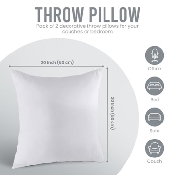 Utopia Bedding Throw Pillows Insert (Pack of 2, White) - 20 x 20 Inches Bed and Couch Pillows - Indoor Decorative Pillows