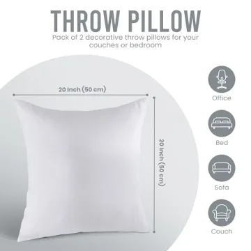 Utopia Bedding Throw Pillows Insert (Pack of 2, White) - 20 x 20 Inches Bed and Couch Pillows - Indoor Decorative Pillows