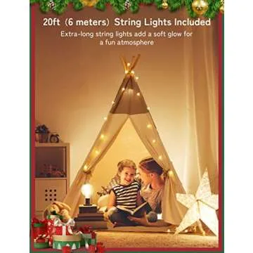 besrey Teepee Tent for Kids with Light & Mat, Kids Tents Indoor Play Tent Playhouse, Toddler Teepee 100% Cotton, tee Pee Tents for Kids Indoor, Kids Teepee,Children Room Tent