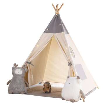 besrey Teepee Tent for Kids with Light & Mat, Kids Tents Indoor Play Tent Playhouse, Toddler Teepee 100% Cotton, tee Pee Tents for Kids Indoor, Kids Teepee,Children Room Tent
