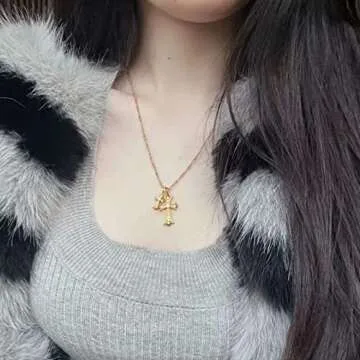 SRAGTKR Double Cross Vintage Celtic Rhinestone Cross Pendant Necklace Choker Necklace 14K Gold for Women (Yellow Gold)