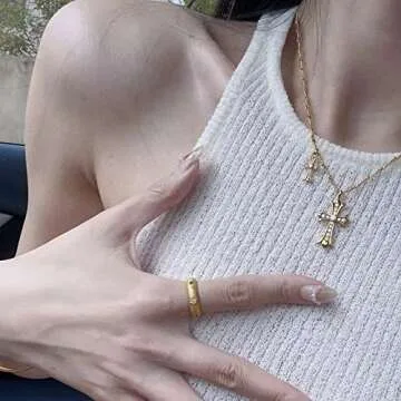 SRAGTKR Double Cross Vintage Celtic Rhinestone Cross Pendant Necklace Choker Necklace 14K Gold for Women (Yellow Gold)