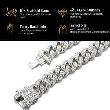 Halukakah Gold Chain Iced Out for Men,Men's 14MM Miami Cuban Link Chain Choker Necklace 20In(50cm) Platinum White Gold Finish,Full Cz Diamond Prong Set,Gift for Him