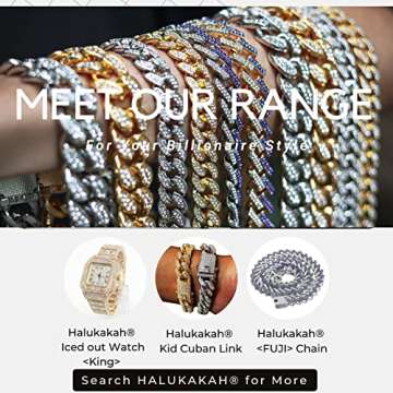 Halukakah Gold Chain Iced Out for Men,Men's 14MM Miami Cuban Link Chain Choker Necklace 20In(50cm) Platinum White Gold Finish,Full Cz Diamond Prong Set,Gift for Him