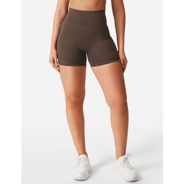 YEOREO Women's Biker Shorts 4.5" / 6" Workout Gym Shorts Craze High Waist Tummy Control Hidden Scrunch Running Yoga Coffee XL
