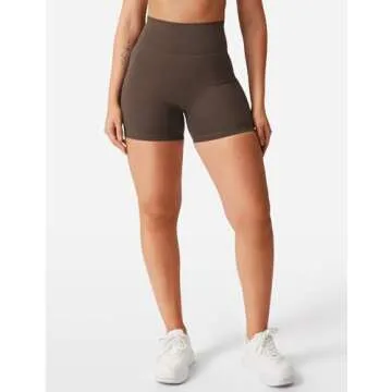 YEOREO Women's Biker Shorts 4.5" / 6" Workout Gym Shorts Craze High Waist Tummy Control Hidden Scrunch Running Yoga Coffee XL