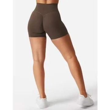 YEOREO Women's Biker Shorts 4.5" / 6" Workout Gym Shorts Craze High Waist Tummy Control Hidden Scrunch Running Yoga Coffee XL