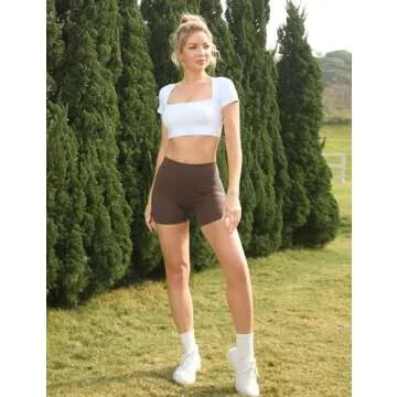 YEOREO Women's Biker Shorts 4.5" / 6" Workout Gym Shorts Craze High Waist Tummy Control Hidden Scrunch Running Yoga Coffee XL