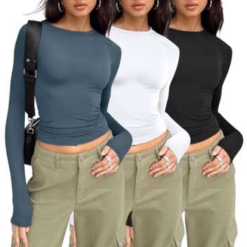 AUTOMET Women's Long Sleeve Crop Tops - Stylish Basics Set