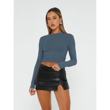 AUTOMET Women's Long Sleeve Crop Tops - Stylish Basics Set