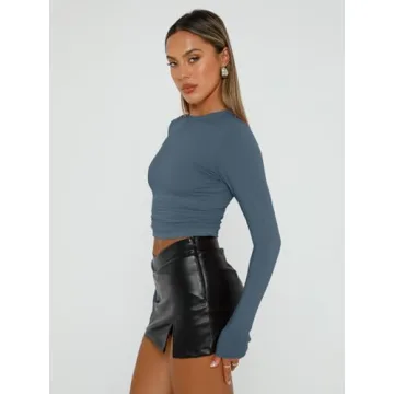 AUTOMET Women's Long Sleeve Crop Tops - Stylish Basics Set