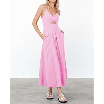 Zenlonr Women's Summer Spaghetti Strap Dresses 2024 Casual Sleeveless V Neck Cutout High Split Beach Maxi Dress with Pockets