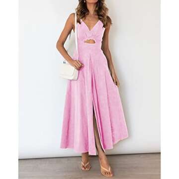 Zenlonr Women's Summer Spaghetti Strap Dresses 2024 Casual Sleeveless V Neck Cutout High Split Beach Maxi Dress with Pockets