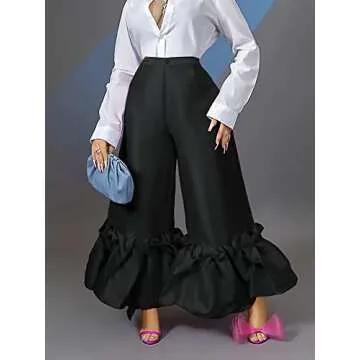 AOMEI Women's Shiny High Waist Flare Pants - Stylish Wide Leg Bell Bottoms Black XL