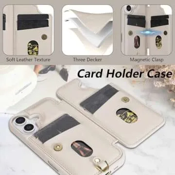 rongki for iPhone 16 Case, Wallet with Card Holder, Cute Flower Design Crossbody Phone Purse for Women, PU Leather Magnetic Kickstand Shockproof Cover with Wrist Strap Phone Case 6.1"(Beige)