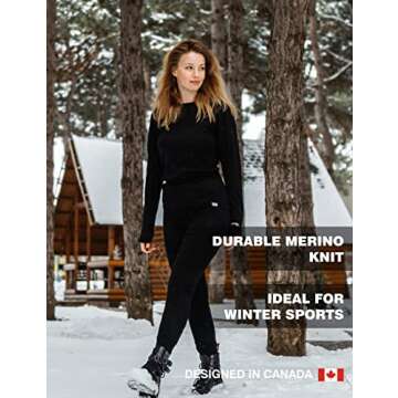 Merino Wool Base Layer Women Pants 100% Merino Wool Leggings Midweight Thermal Underwear Bottoms + Wool Socks (Small, 320 Black)