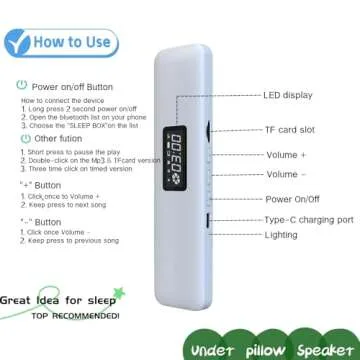Under Pillow Speaker Bluetooth, Mini Bone Conduction Speaker, Bluetooth Sleep Headphones with Display for Sleeping, Sleepbar White Noise for Side Sleepers, Timer Speaker for Insomniacs (XSLEEP-1)
