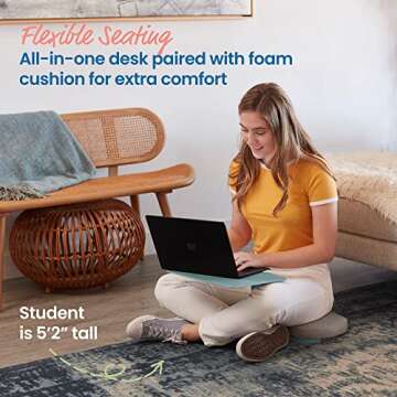ECR4Kids The Surf Portable Lap Desk with Cushion, Flexible Seating, Seafoam