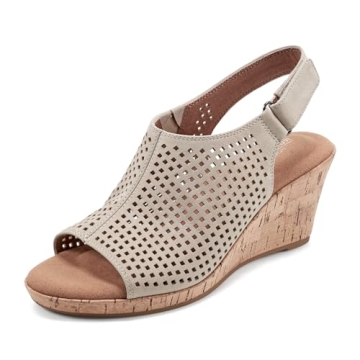 Rockport Women’s Briah Perf Sling Wedge Sandal - Stylish Comfort in Taupe Leather
