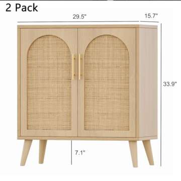 Rovaurx Set of 2 Rattan Storage Cabinet with Doors, Accent Bathroom Floor Cabinet, Modern Sideboard ...