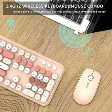 FOPETT Keyboard and Mouse Sets Wireless,Reliable 2.4 GHz Connectivity for PC,Laptop,Smart TV and More (Milk Tea Color)