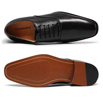 CHAMARIPA Men's Height Increasing Dress Shoes - Invisible Height Increasing Elevator Shoes for Men, Calfskin Leather Oxford Formal Shoes, Black, Y6532, Size 9.