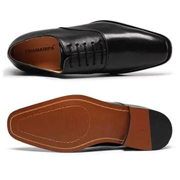 CHAMARIPA Men's Height Increasing Dress Shoes - Invisible Height Increasing Elevator Shoes for Men, Calfskin Leather Oxford Formal Shoes, Black, Y6532, Size 9.